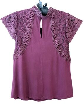 Belldini Plum Lace Yoke Keyhole Top